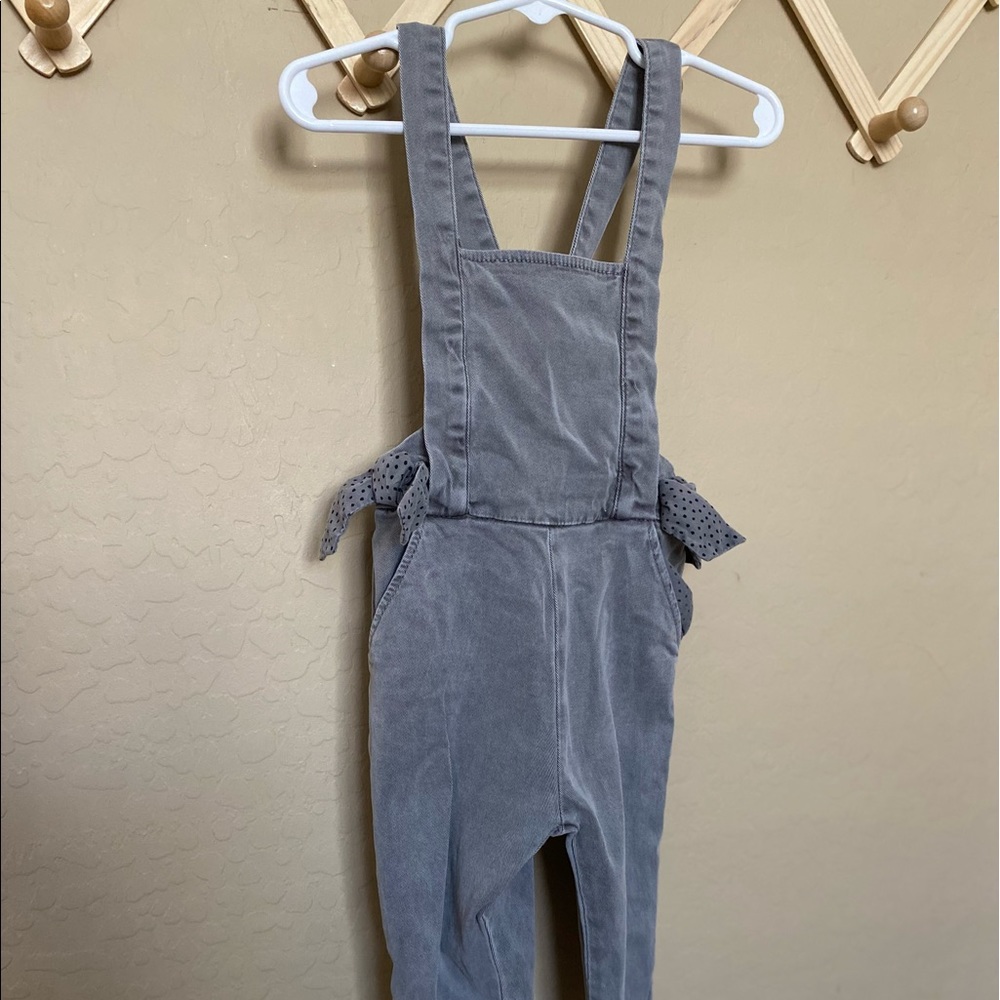 Zara baby girl gray overalls bow cut off 18/24 month adjustable jumper dungarees